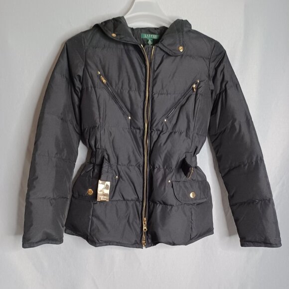 Lauren Ralph Lauren Puffer Jacket Womens XS Black Down Feather Hooded Outdoor - Picture 5 of 10